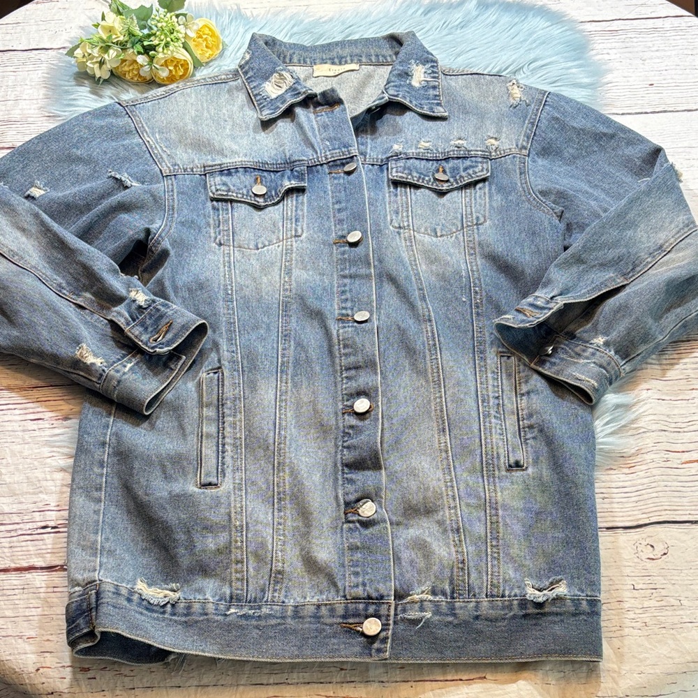 Elodie Distressed Oversized Denim Jean Jacket sz M